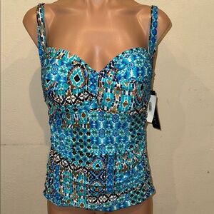 NWT La Blanca Tankini top size 14 Lagoon